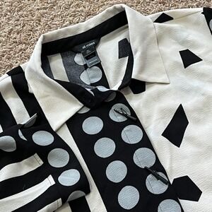 Ali Miles Womens 2X Geometric Stripe Dot Button Front Tunic Top Black White